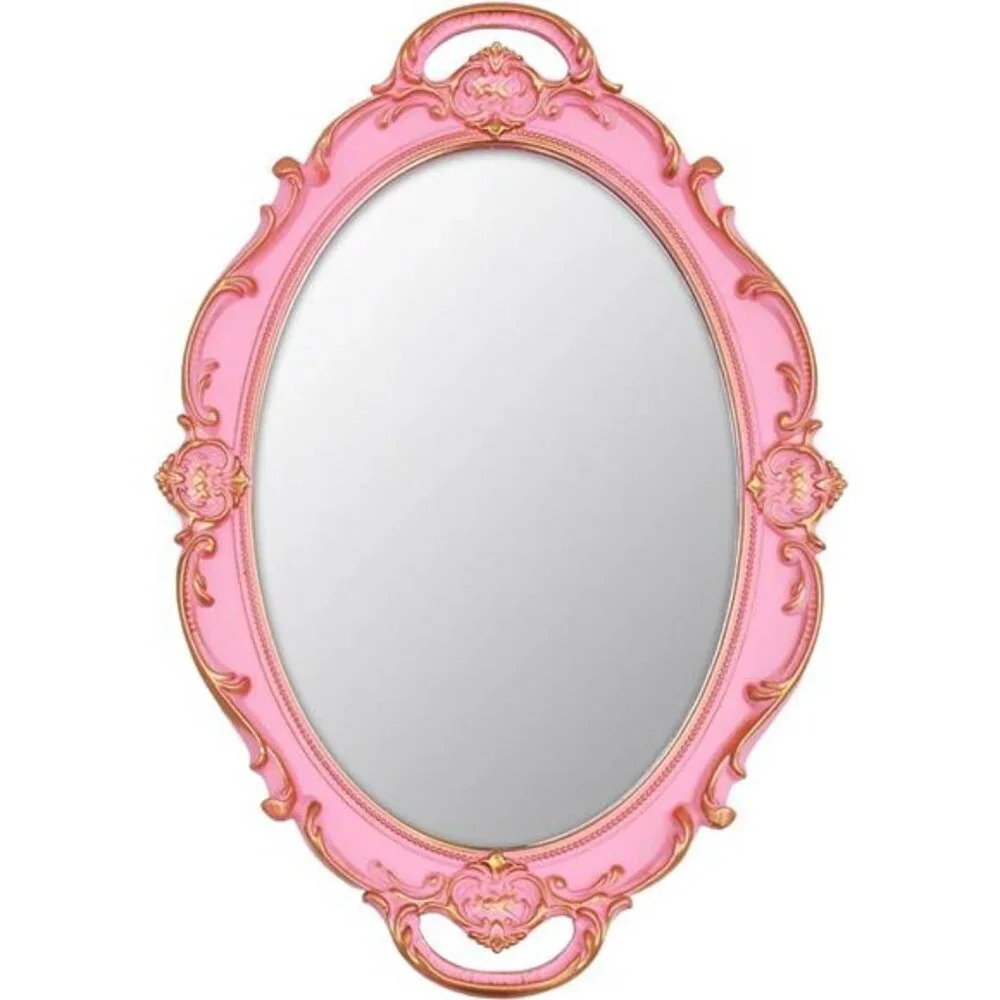 Vintage Small Mirror 14.5 x 10 inch Oval Pink Wall Mirror
